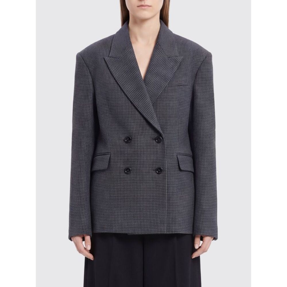 Balenciaga Women Double-Breasted Plaid Wool Blazer Balenciaga With Peak Lapels